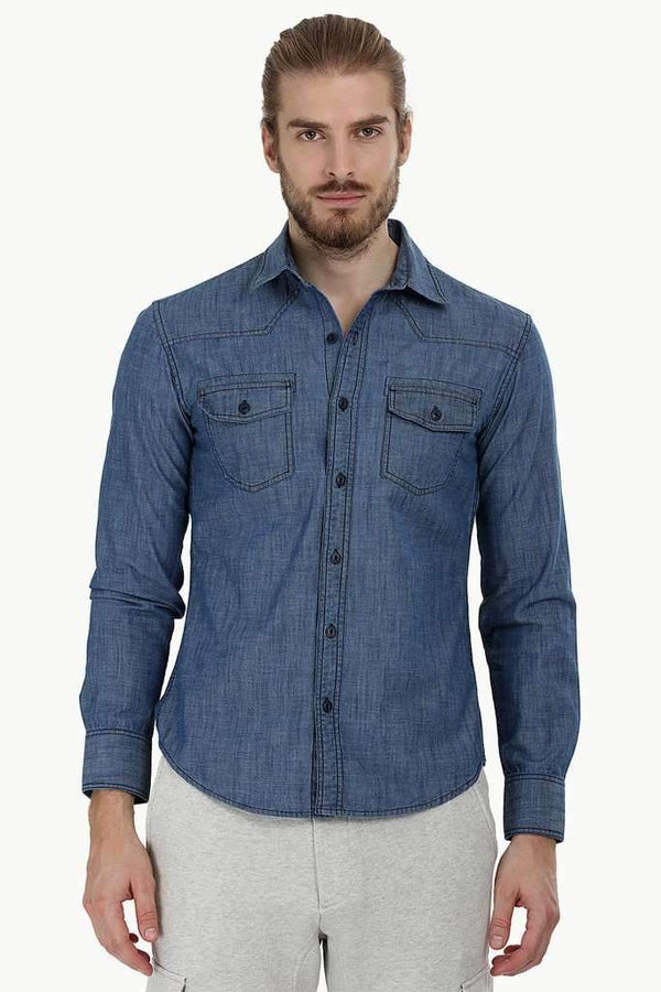 Denim Shirt with Bold Stitch