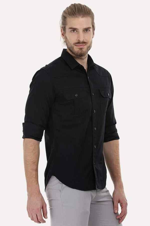 Shirt with Box Pleated Flap Pockets