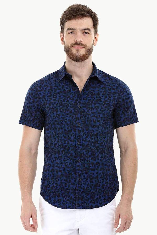 Navy Printed Holiday Shirt