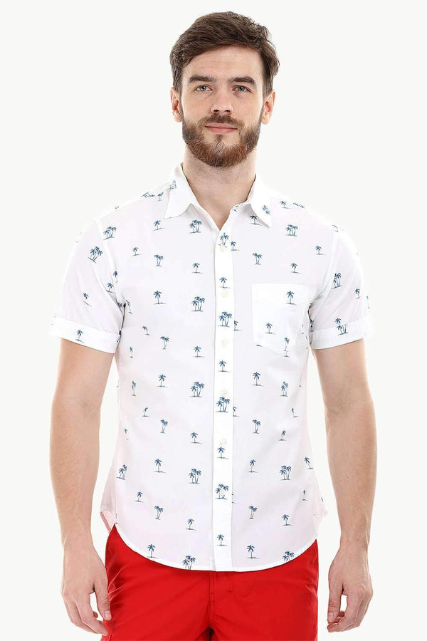 Palm Tree Print White Holida Shirt