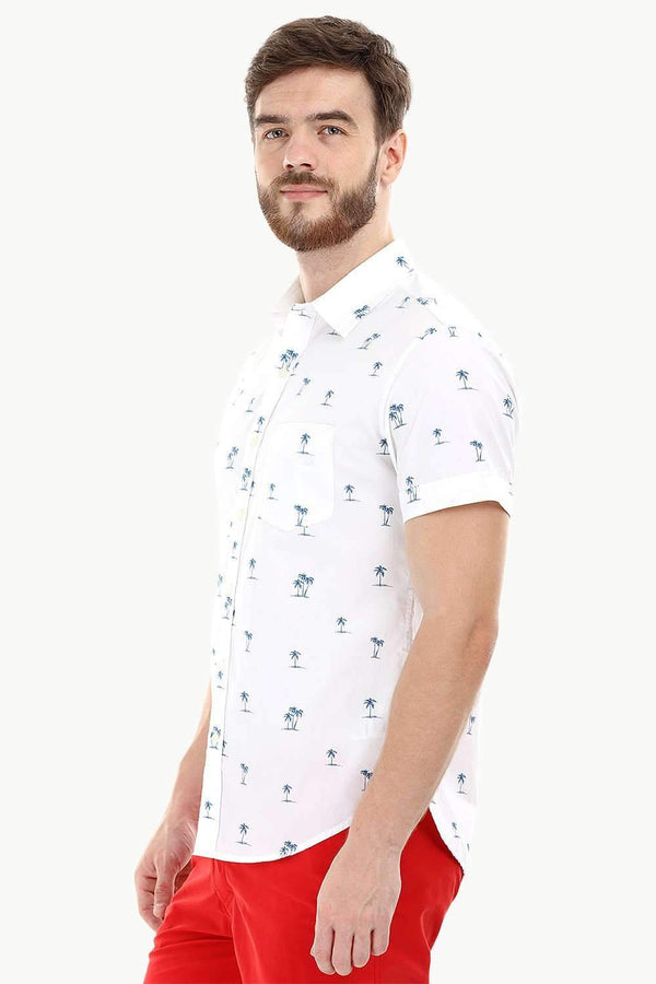 Palm Tree Print White Holida Shirt