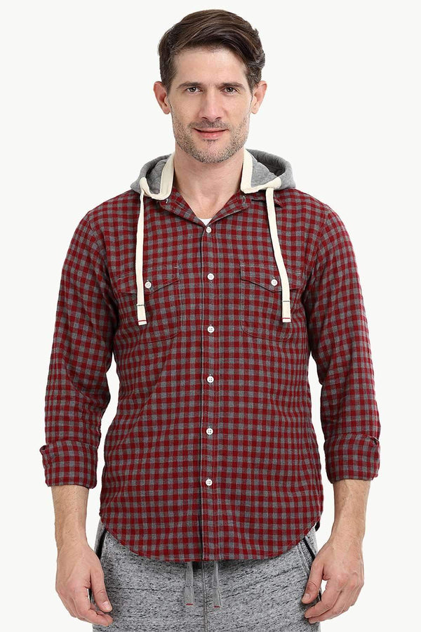 Men's Gingham Hooded Winter Shirt