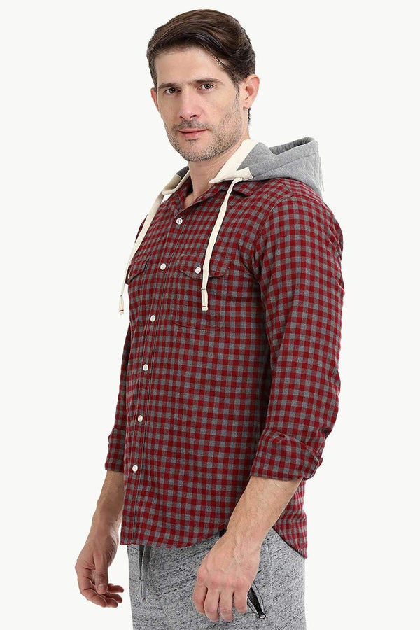 Men's Gingham Hooded Winter Shirt