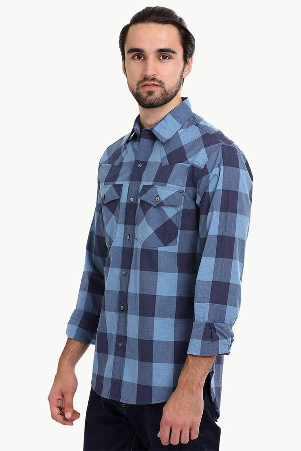 Men's Windowpane Navy Check Shirt