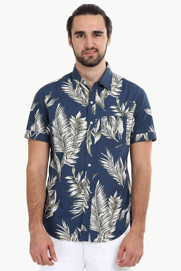 Men's Bold Leaf Print Summer Shirt