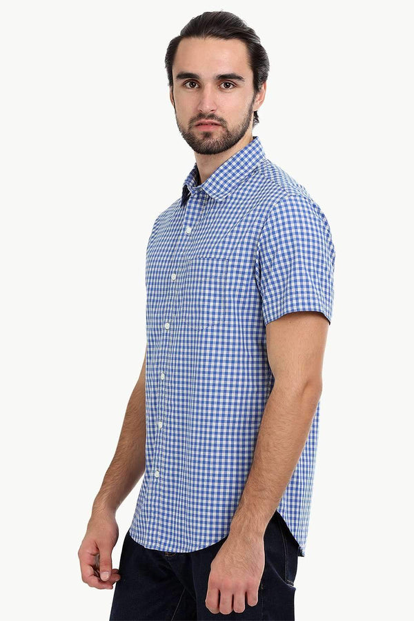 Men's Baby Blue Gingham Summer Shirt