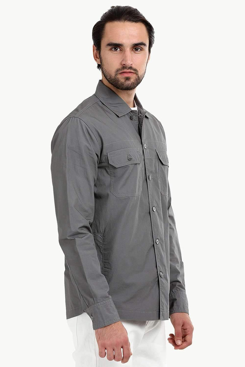 Men's Buttoned Stone Grey Shacket