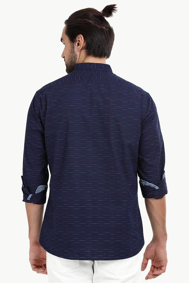 Men's Slub Navy Mandarin Shirt