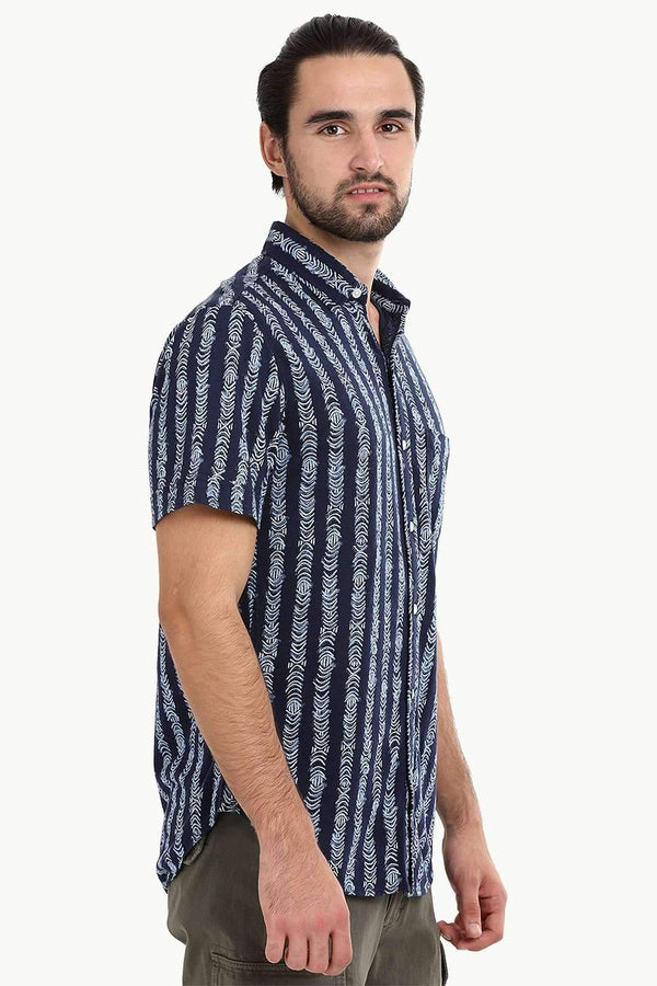 Men's Navy Tribal Print Knit Shirt