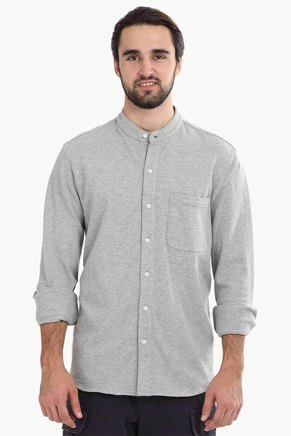 Men's Heather Grey Knit Mandarin Shirt