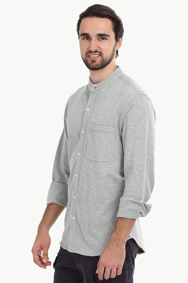 Men's Heather Grey Knit Mandarin Shirt