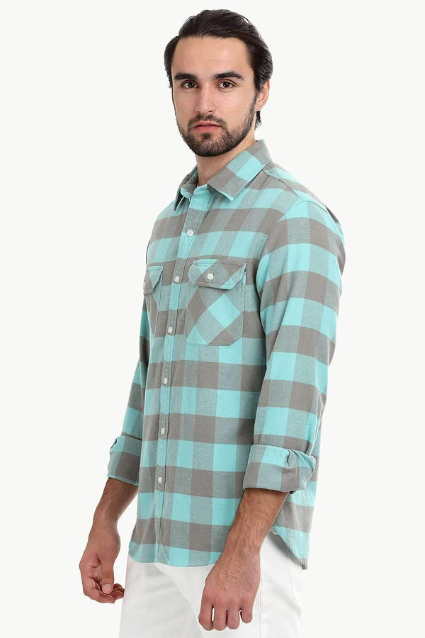 Men's Mint Green Flannel Check Shirt