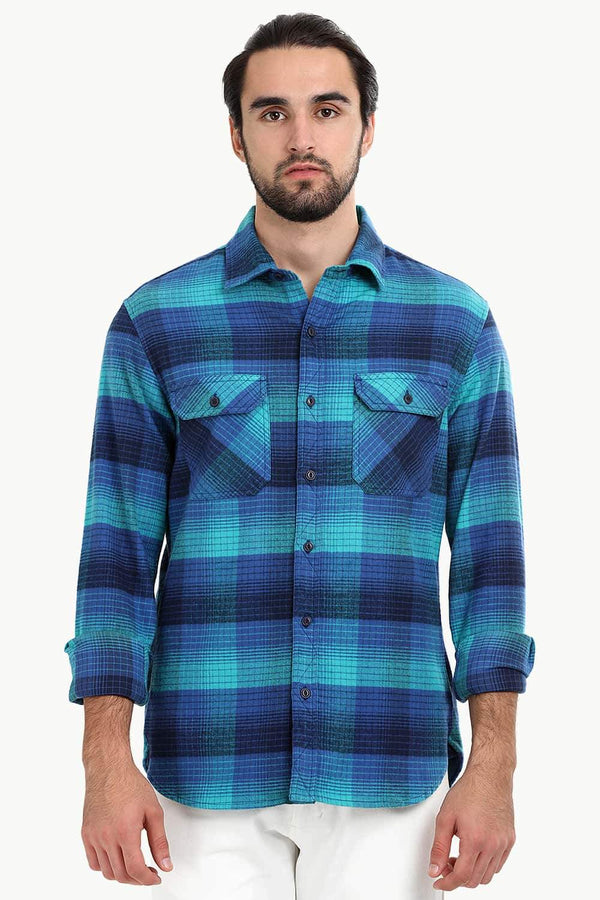 Men's Mint Blue Flannel Check Shirt