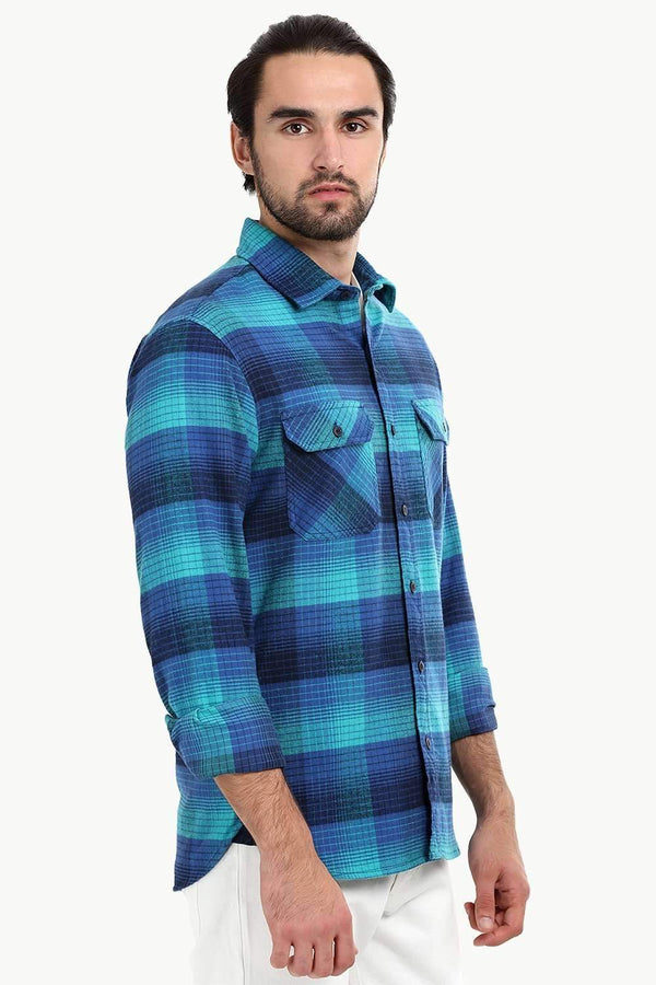 Men's Mint Blue Flannel Check Shirt