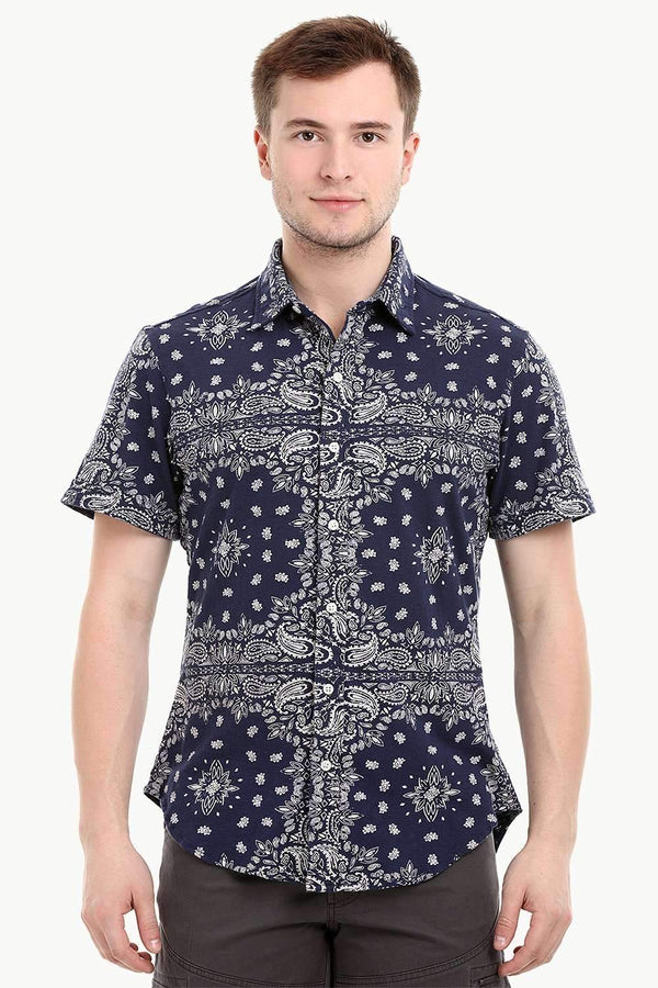 Men's Short Sleeve Bandana Print Knit Shirt