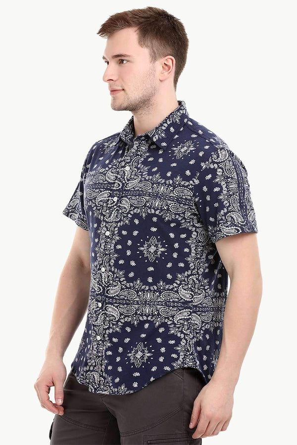 Men's Short Sleeve Bandana Print Knit Shirt