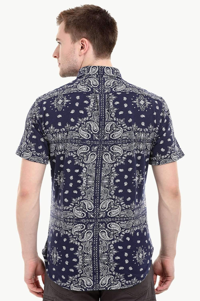 Men's Short Sleeve Bandana Print Knit Shirt