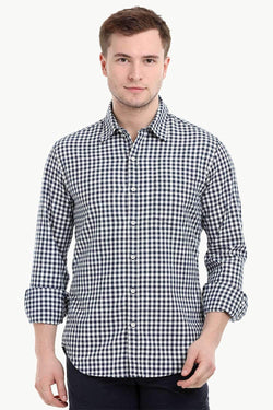 Men's Long Sleeve Navy Gingham Check Shirt