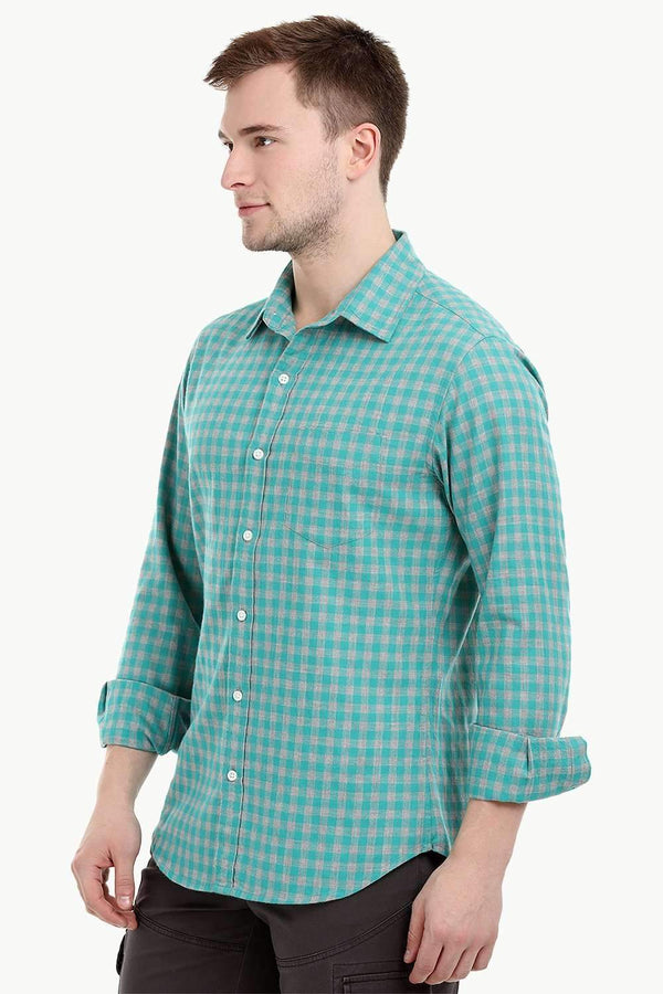 Men's Long Sleeve Green Gingham Shirt