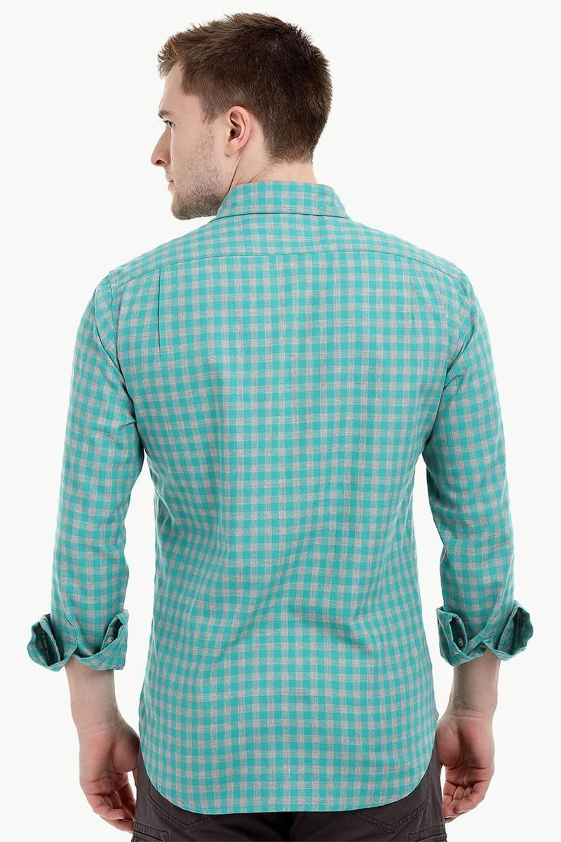 Men's Long Sleeve Green Gingham Shirt