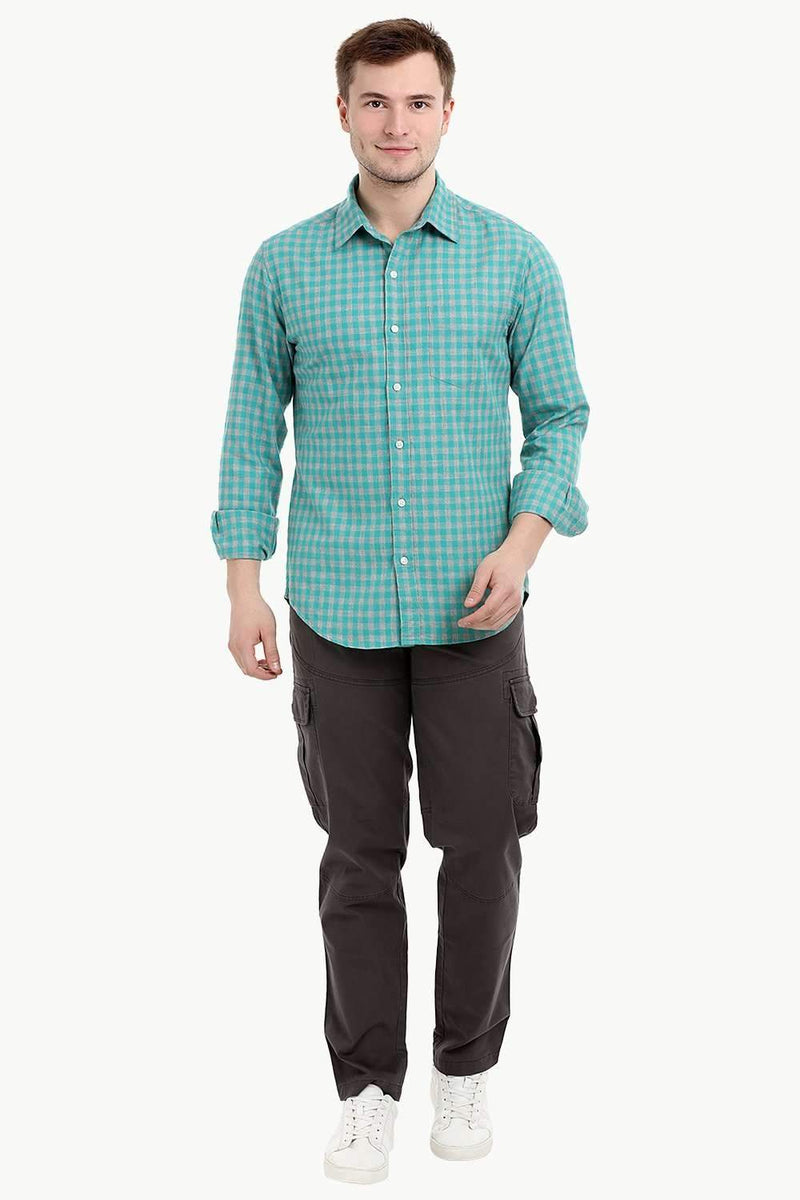 Men's Long Sleeve Green Gingham Shirt