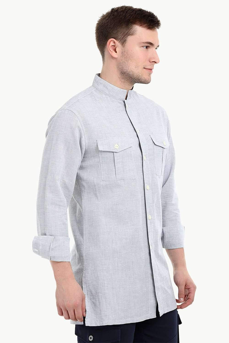 Men's Nehru Collar Short Linen Grey Kurta