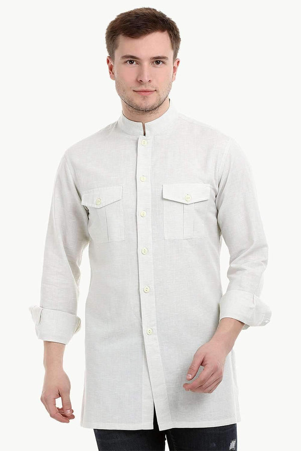 Men's Nehru Collar Short Linen Beige Kurta