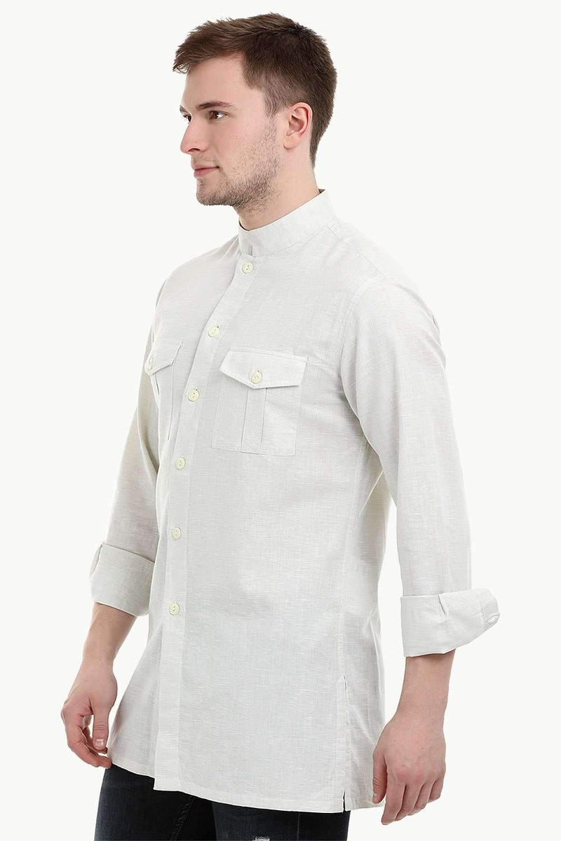 Men's Nehru Collar Short Linen Beige Kurta