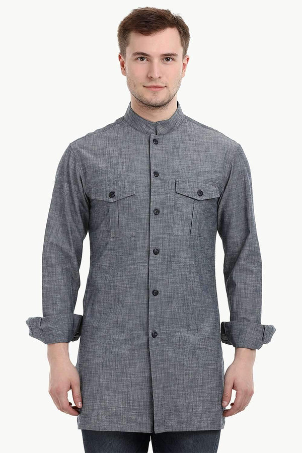 Men's Nehru Collar Short Denim Kurta