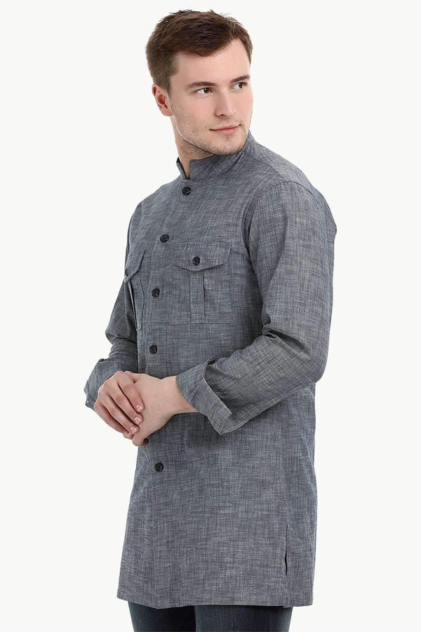 Men's Nehru Collar Short Denim Kurta