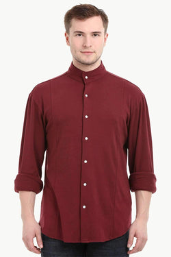 Men's Snap Button Knit Maroon Shirt