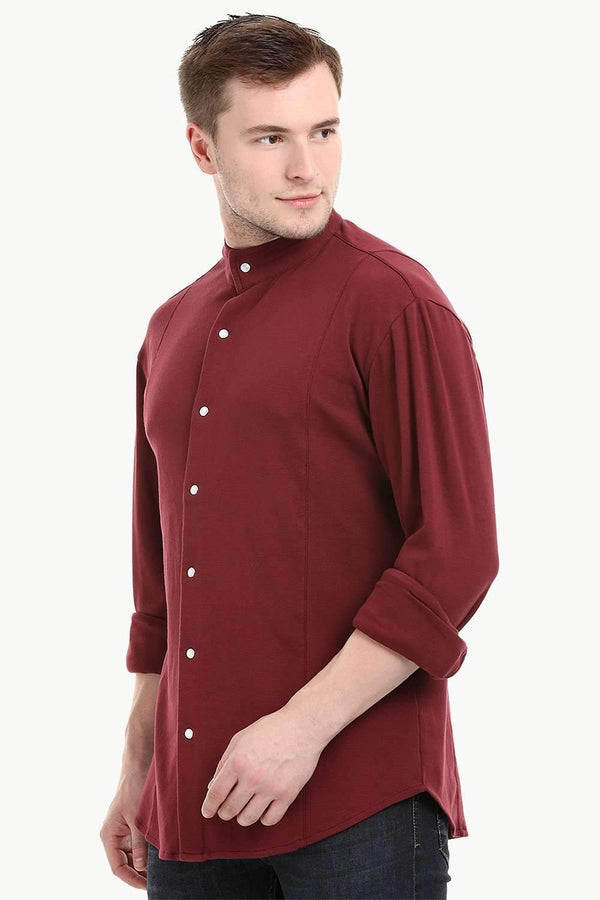 Men's Snap Button Knit Maroon Shirt