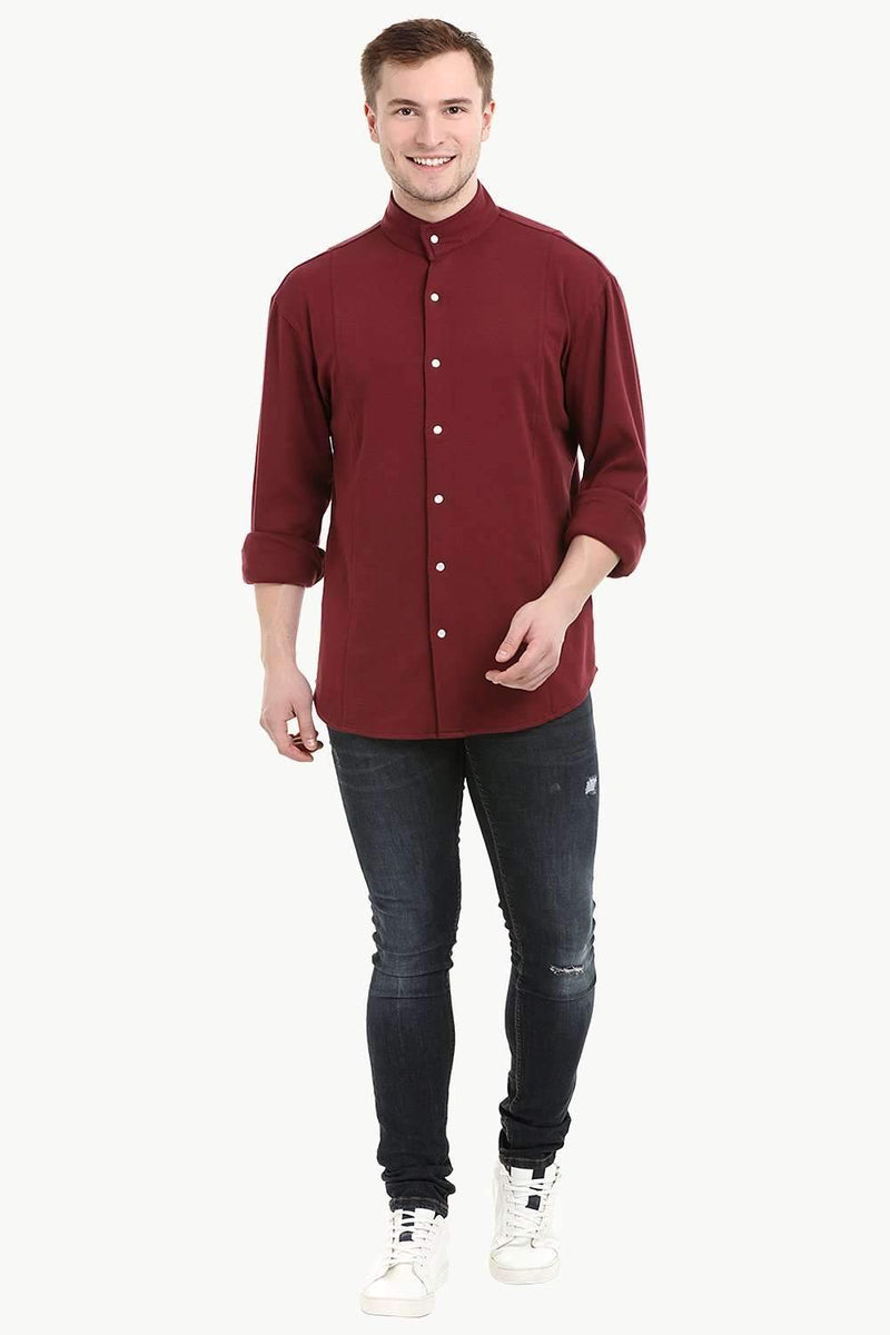 Men's Snap Button Knit Maroon Shirt