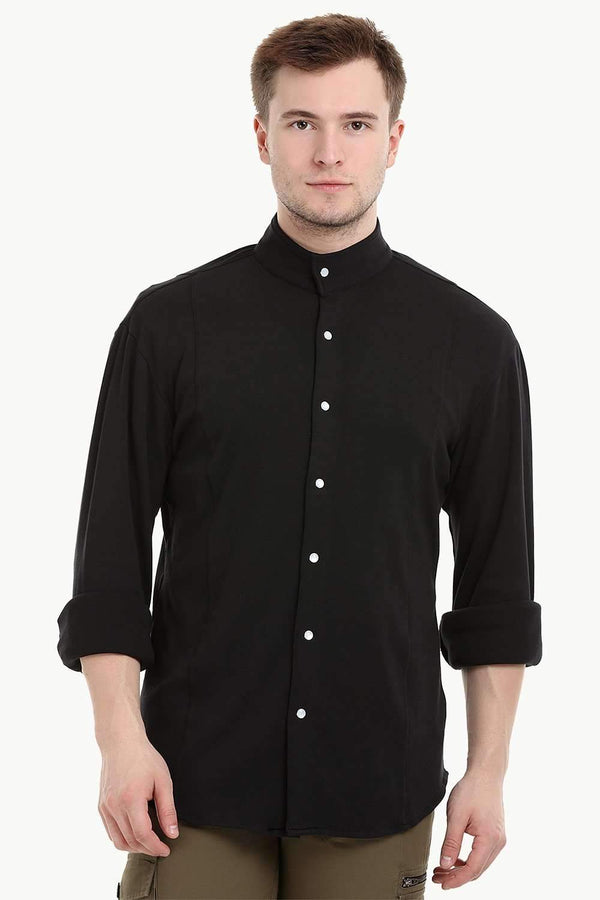 Men's Snap Button Knit Black Shirt