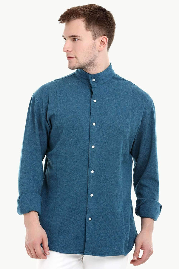 Men's Snap Button Knit Sky Blue Shirt