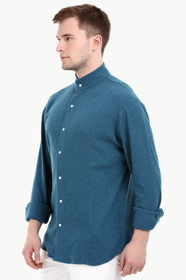 Men's Snap Button Knit Sky Blue Shirt