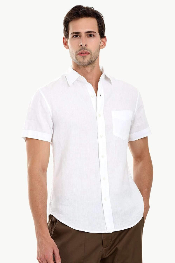 Men's White Linen Short Sleeves Shirt