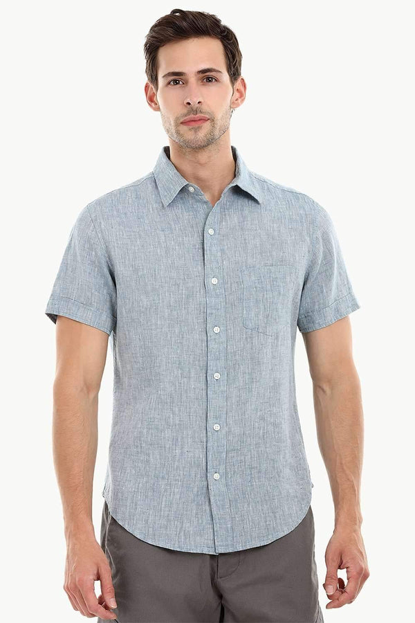 Men's Indigo Linen Short Sleeves Shirt