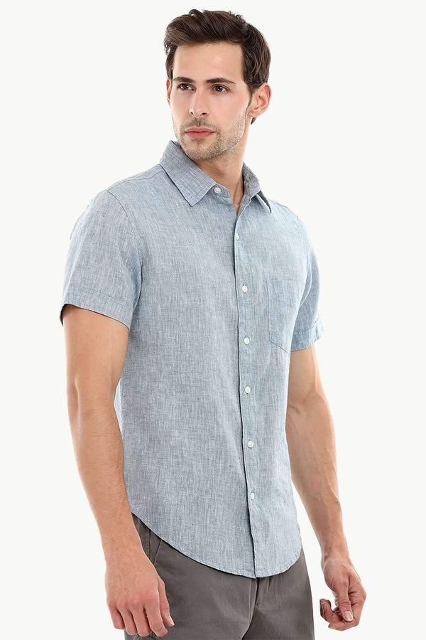 Men's Indigo Linen Short Sleeves Shirt