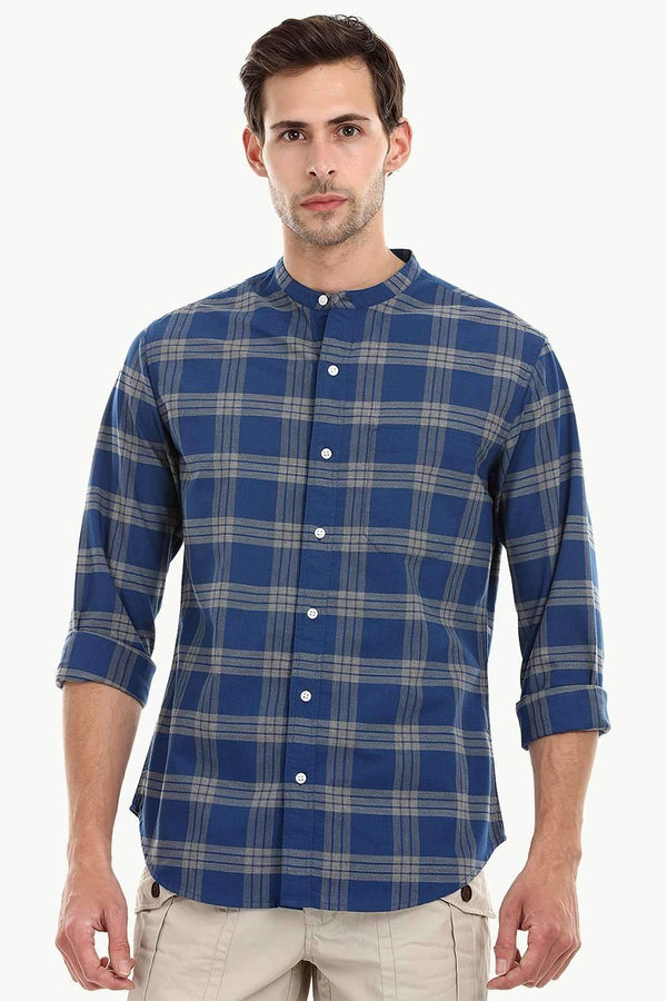 Mandarin Collar Oxford Check Shirt