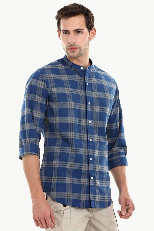 Mandarin Collar Oxford Check Shirt