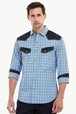 Casual Denim Glen Plaid Shirt