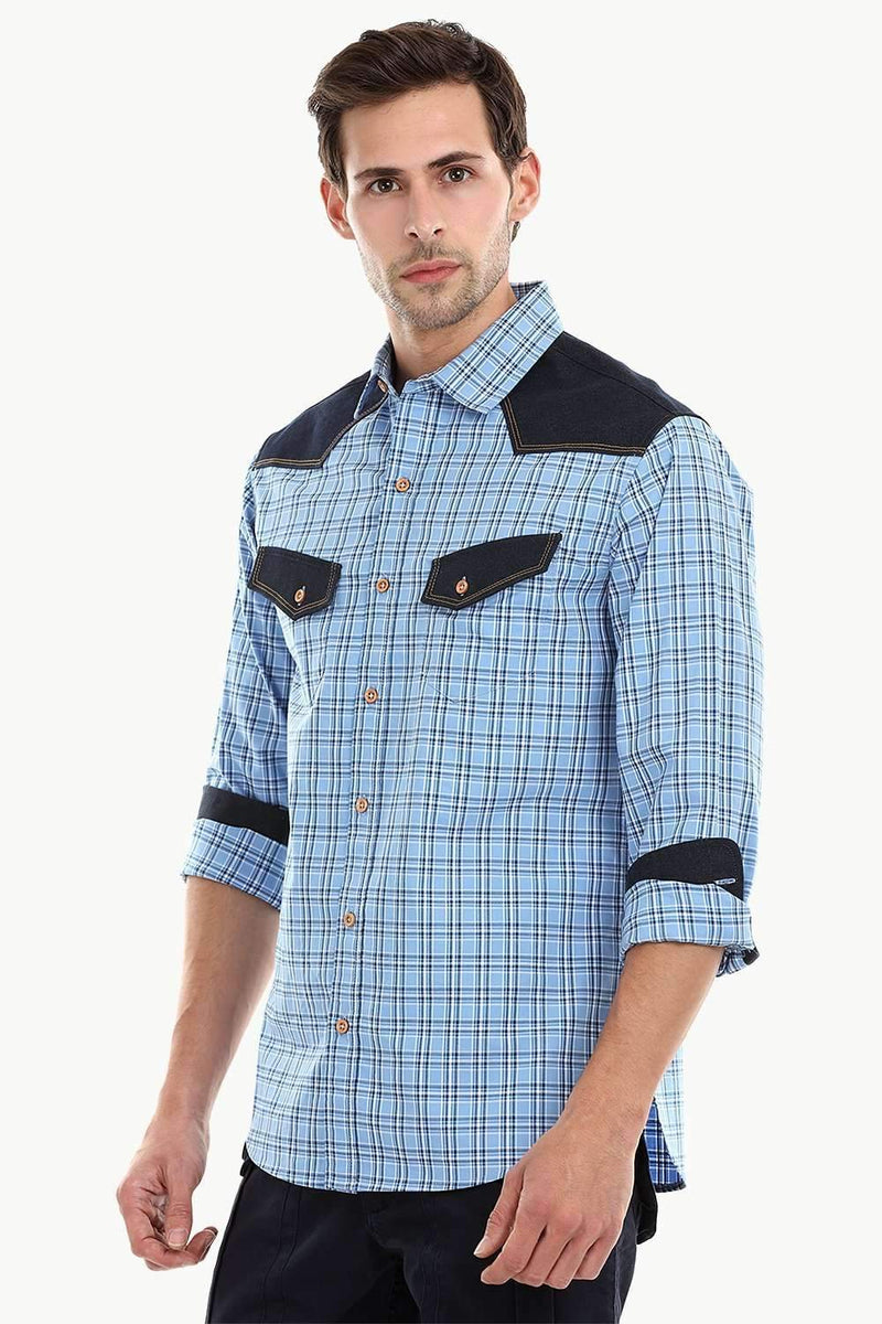 Casual Denim Glen Plaid Shirt