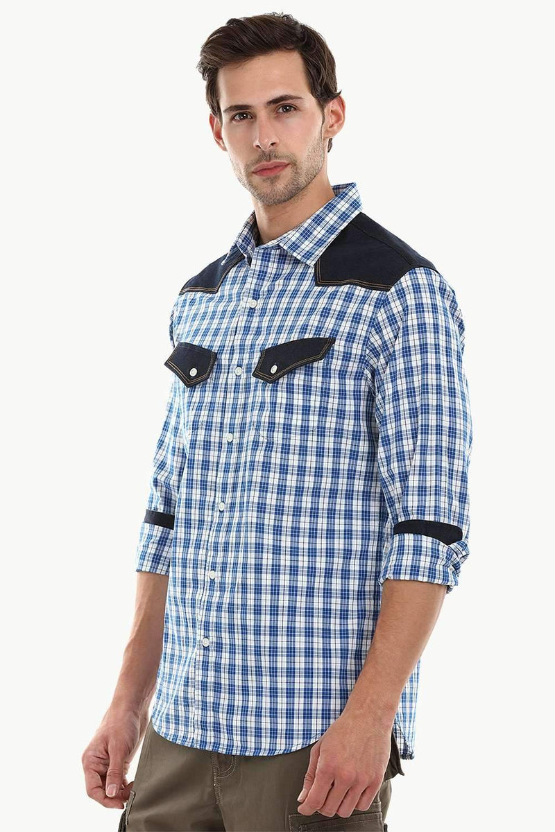 Casual Denim Plaid Check Shirt