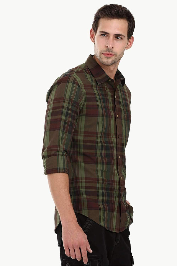 Crocodile Green Checked Plaid Shirt