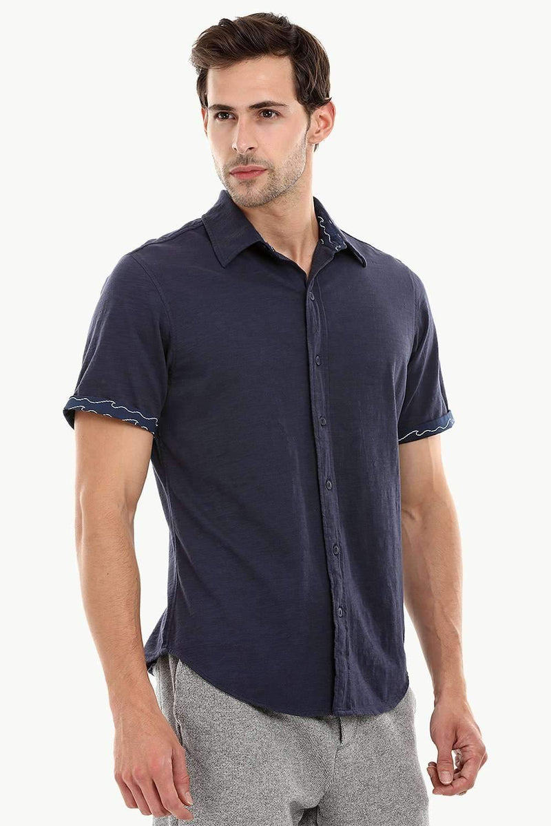 Men's Space Blue Casual Knit Shirt