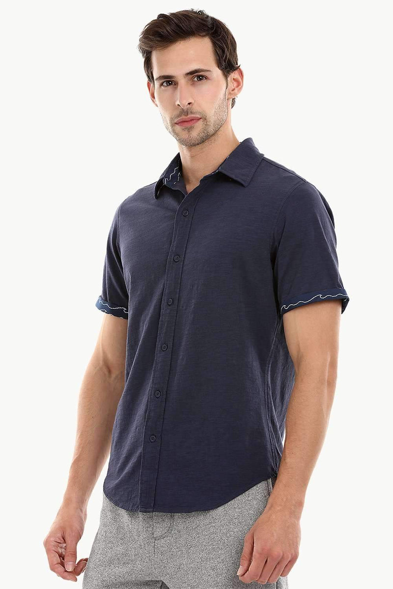 Men's Space Blue Casual Knit Shirt