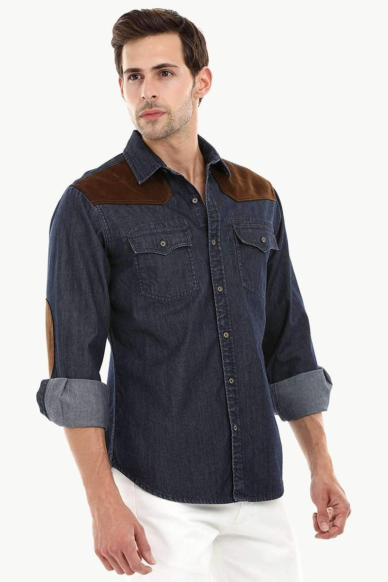 Casual Suede Patch Denim Shirt