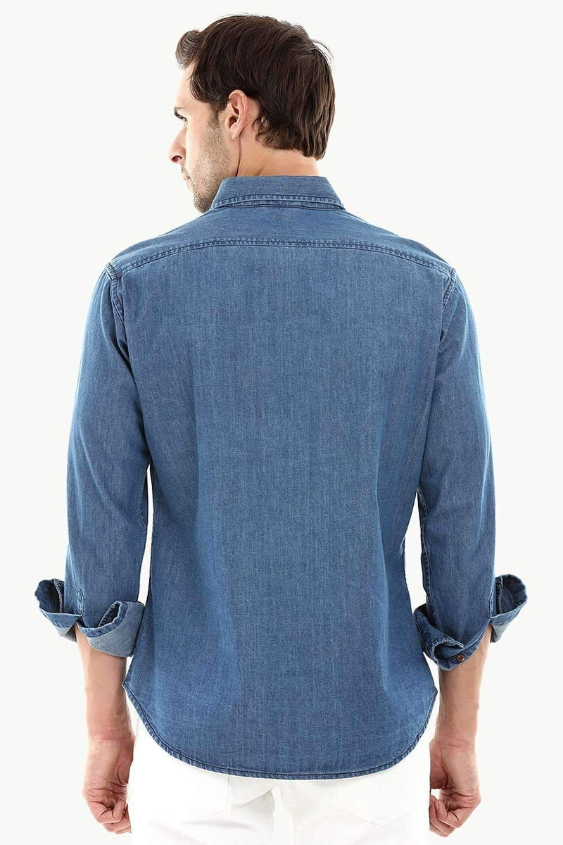 Casual Suede Patch Pocket Denim Shirt