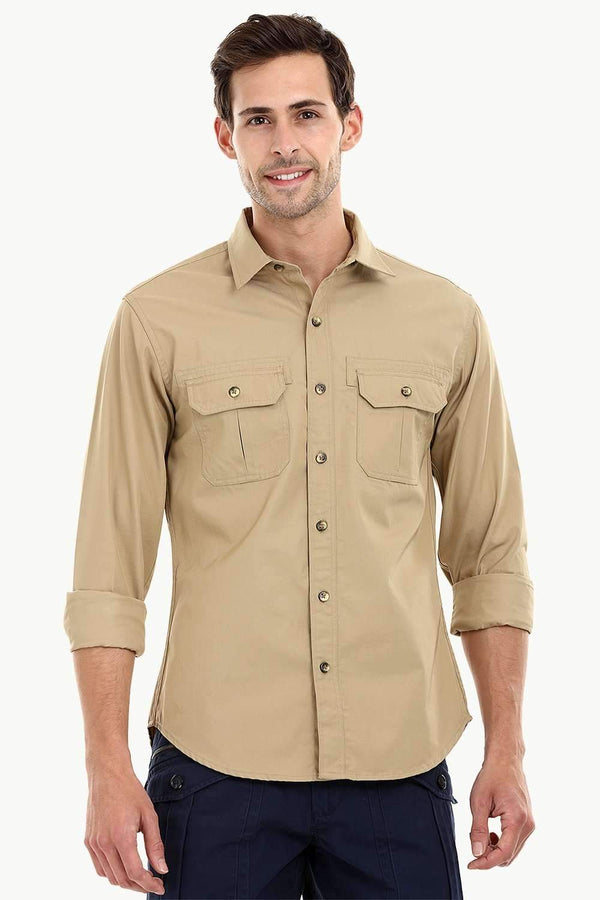 Men's Khaki Casual Twill Shirt